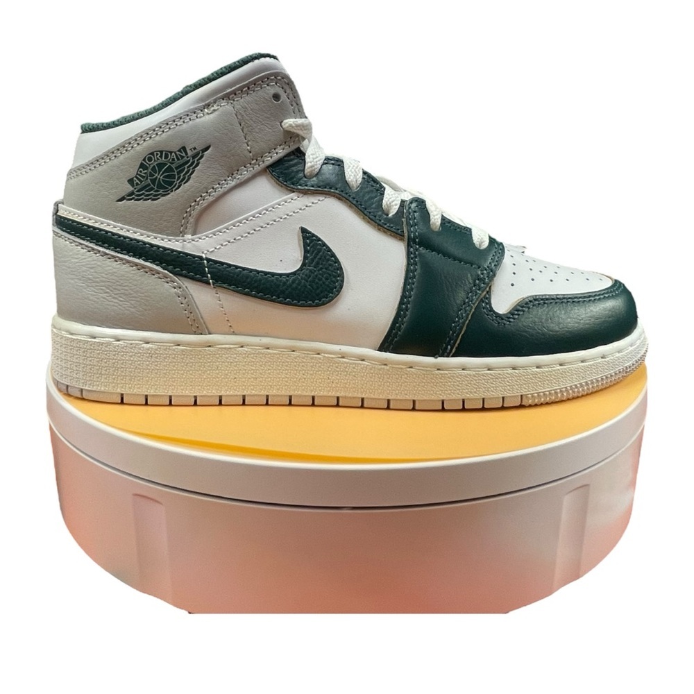 Nike Air Jordan Mid SE (GS) kids sneakers. White/Oxidized Green-Sail. Size 6Y.